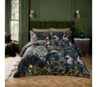 Paoletti Sherwood Forest Duvet Cover Set - Luxury Cotton Sateen Woodland Wildlife Piped Bedding Set (Forest Green/Black - Super King)