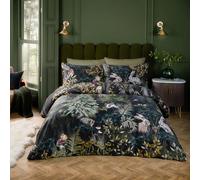 Paoletti Sherwood Forest Duvet Cover Set - Luxury Cotton Sateen Woodland Wildlife Piped Bedding Set (Forest Green/Black - King)