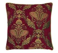 Riva Paoletti Shiraz Large Square Feather Filled Cushion Red-Embroidered Damask Jacquard-Gold Piped Edges-Reversible-Zip Closure-100 Case (23" x 23" inches), Polyester, Burgundy, 58 x 58cm