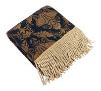 Paoletti Shiraz Floral Jacquard Fringed Throw, 130 x 170cm, Navy