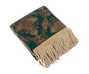 Paoletti Shiraz Floral Jacquard Fringed Throw, Emerald