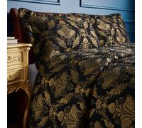 Paoletti Shiraz Bedspread - Luxurious Embroidered Floral Damask Jacquard Coverlet Bedding (Black - 275x275cm)