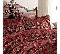 Paoletti Shiraz Oxford Pillow Sham - Embroidered Damask Jacquard (Burgundy Red & Gold - 48 x 74cm)