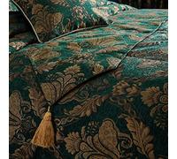 Paoletti Shiraz Runner | Elegant Damask Gold Embroidered Chenille Style Tasseled Accent