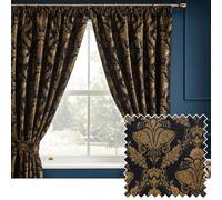 Paoletti Shiraz Traditional Jacquard Pencil Pleat Curtains, Black