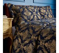 Paoletti Shiraz Traditional Jacquard Pillow Sham - Navy/Gold - 65cm x 65cm - Navy/Gold - 100% Polyester