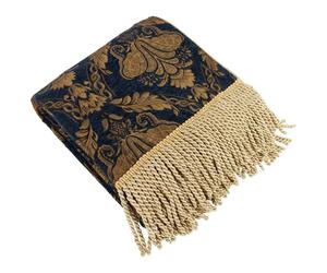 Paoletti Shiraz Traditional Jacquard Throw - Navy/Gold - 130cm x 150cm - Navy/Gold - 100% Polyester