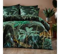 Paoletti Siona Duvet Cover Set - Wild Animals Luxe Cotton Bedding (Midnight Green - Single)