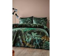 Paoletti Siona Duvet Cover Set - Wild Animals Luxe Cotton Bedding (Midnight Green - Super King)