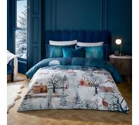 Paoletti Super King Size Midnight Blue Christmas Starlight Cotton Duvet Cover Set - Wilko
