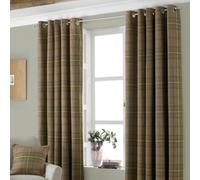 Paoletti Tartan Faux Wool Room Darkening Eyelet Curtain Pair Thistle (W)117Cm X (D)137Cm