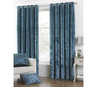 Paoletti Verona Crushed Velvet Eyelet Curtain Pair - Teal - 117x137cm