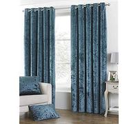 Paoletti Verona Fully Lined Crushed Velvet Eyelet Curtains Teal 229cm width 229cm drop, Green