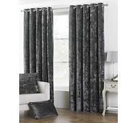 Paoletti Verona Pewter Crushed Velvet Eyelet Curtain 117 x 183cm - Size: W 183 x D 117cm - Grey - Wilko