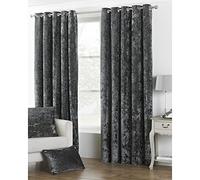 Paoletti Verona CRUSHED VELVET Eyelet Curtains, 90" x 72" (229 x 183 cm), Pewter Grey