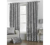 Paoletti Verona Fully Lined Crushed Velvet Eyelet Curtains Silver 229cm width 229cm drop, Silver