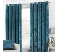 Riva Paoletti Verona Ringtop Eyelet Curtains (Pair) - Teal Blue - Velvet Feel - Crushed Velvet Look 100% Polyester - 229cm width x 183cm drop (90" x 72" inches) - Designed in the UK