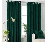 Paoletti Verona Emerald Crushed Velvet Eyelet Curtains