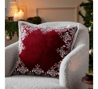 Paoletti Winter Bloom 100% Cotton Embroidered Cushion in Red | Size: 50cm x 50cm