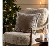 Paoletti Winter Bloom 100% Cotton Embroidered Cushion in Taupe | Size: 50cm x 50cm