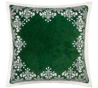 Paoletti Winter Bloom Cushion Cover - Luxury Floral Embroidered Cotton Velvet Oxford Edge Festive Decorative Case (Green - 50x50cm)
