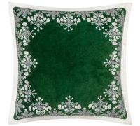 Paoletti Christmas Winter Bloom Embroidered Green Cotton Velvet Cushion 50 x 50cm - Wilko