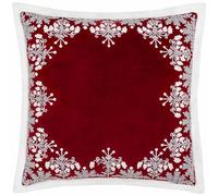 Paoletti Winter Bloom Embroidered Cushion Red, Red