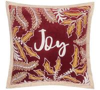 Paoletti Winter Joy Feather Filled Cushion - Luxury Woodland Leaves Embroidered Cotton Velvet Oxford Edge Festive Decorative Pillow (Red - 50x50cm)