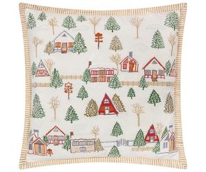 Paoletti Winter Ski Lodges Polyester Filled Cushion - Luxury Winter Lodge Embroidered Cotton Velvet Oxford Edge Festive Decorative Pillow (White - 50x50cm)