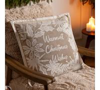 Paoletti Winter Warmest Wishes Embroidered Cushion in Beige | Size: 50 cm x 50 cm Paoletti Beige 50 cm x 50 cm