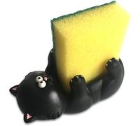Paolo Chiari Cat Kitchen Sponge Holder, Marble, Black