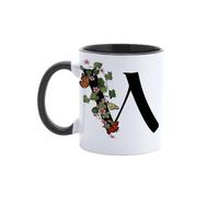 Paolo Chiari Personalised Ceramic Mug with Letter, Floral Design with Butterflies and Black Handle, Made in Italy, 300 ml (W)