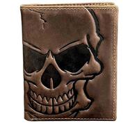 paomadeng Biker Skull Slim Card Wallet for Men Bifold Card Holder Wallet Minimalist Front Pocket Purse Cowhide Leather Wallet