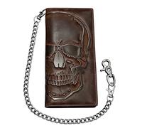 paomadeng Motorcycle Skull Wallet for Men Card Holder Wallet Purse Genuine Leather Long Wallet with Chain