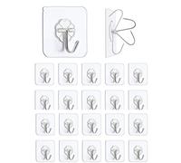 paonne Self Adhesive Hooks 20 Packs Wall Hooks for Bathroom Kitchen, Heavy Duty Nail Free Sticky Hangers with Stainless Hooks Utility Towel Bath Ceiling Hooks (Clear)