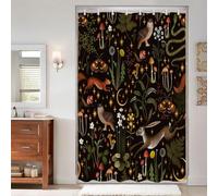 PAOPOED RV Fairy Rustic Forest Shower Curtain for Travel Trailer, Boho Gothic Mushroom Woodland Animals Small Short Bathroom Curtain for Camper,Waterproof Fabric Camping Curtain with Hooks 47x64 Inch