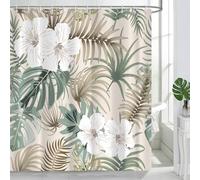 PAOPOED Tropical Shower Curtain for Bathroom, Green Palm Tree Flower Plant Boho Leaf Banana Monstera Sage Beige Shower Curtains Set, Fabric Bathroom Accessories with Hooks