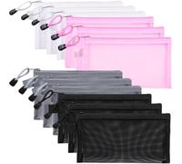 Paotxpum 12 PCS Mesh Zipper Pouch Large Capacity Pencil Case Clear Document Bag Book File Zipper Mesh Document Bags Zero Purse Portable Travel Cosmetic Pouch for Women Girls Travel Storage