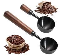 Paotxpum 2 PCS Coffee Scoop Vintage Coffee Measuring Spoon Retro Stainless Steel Coffee Spoon Long Wooden Handle Coffee Scoop Kitchen Utensil for Scooping, Measuring & Serving Perfect for Coffee Tea