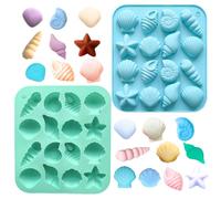 Paotxpum 2 PCS Seashell Fondant Silicone Molds Conch Starfish Marine Animal Theme Cake Baking Molds for Chocolate Candy Cupcake Cookie Polymer Clay DIY Decoration