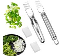 Paotxpum 2 PCS Stainless Steel Green Onion Slicer Kitchen Scallion Cutters Kitchen Tool Slice Cutlery Scallion Cutter Vegetable Garlic Shredding Tool Food Speedy Chopper for Cutting Vegetable