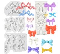 Paotxpum 4 PCS Bow Silicone Molds Mini Bow Fondant Mold Cute Soap Epoxy Resin Mold Cartoon Cake Candy Chocolate Molds for Sugarcraft Cake Decorating DIY Desserts Clay