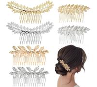 Paotxpum 6 PCS Leaf Hair Side Combs Gold Silver Petal with Teeth Combs French Vintage Twist Metal Bridal Decorative Hair Comb Women Girls Thin Hair and Thick Hair for Wedding Party Prom