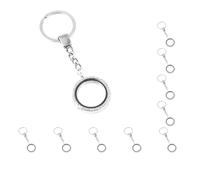 Paowsietiviity 10 set Crystal Round Floating Glass Locket Memory Keyring Charm Silver