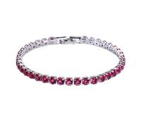 Paowsietiviity Excellent Cubic Zirconia Tennis Bracelet For Women Men Copper Iced-Out Chain Crystal Wedding Bracelet Exquisite Handwork Platinum rose red 17