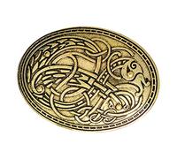 Paowsietiviity Norse Medieval Viking Shield Symbol Brooch Oval Shawl Sweater Pin Gold, 4.2x5.8cm