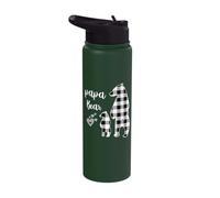 Papa Bear Little Bear Grey Buffalo Plaid Stainless Steel Insulated Water Bottle
