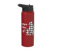Papa Bear Little Bear Grey Buffalo Plaid Stainless Steel Insulated Water Bottle