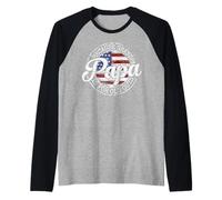 Papa Because Grandpa is for Old Guys Vintage USA Flag Raglan Baseball Tee