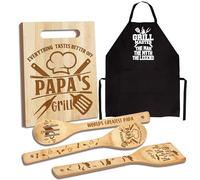 Papa Gifts Wooden Cutting Board Utensils Set with Apron, Great Grandparents Day Stocking Stuffer Kitchen Gift